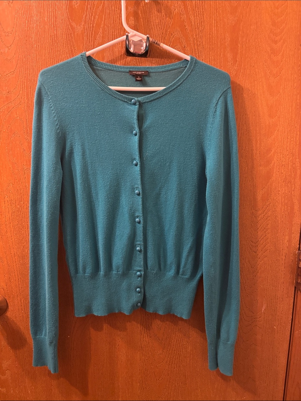 Ann Taylor Teal Button-Front Crewneck Cardigan-S-17x23x27